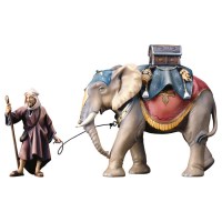 (0185) 700ELG Elefantengruppe mit Gepäcksattel Krippenfigur Holz