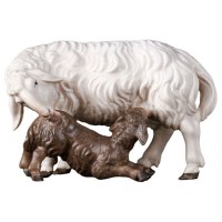 (0260) 700144 Schaf mit Lamm säugend Krippenfigur Holz Perathone
