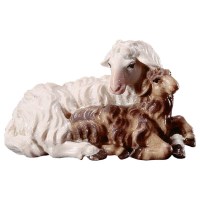 (0265) 700145 Schaf mit Lamm liegend Krippenfigur Holz