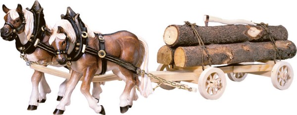 015 6073 2 Zugpferde mit Holzwagen