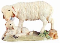 112 H-2046 Schaf mit Glocke und Lamm liegend
