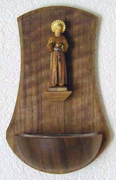 206 Weihwassergefäss Nussbaumholz mit Pater Pio